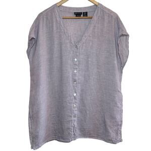 Jones New York 100% Linen Cap Sleeve Mother of Pearl Button Size Large Blouse